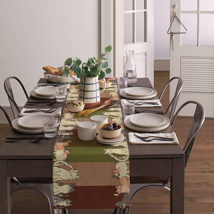 Cartoon Animal Farmhouse Table Runner for Kitchen &amp; Dining Decor