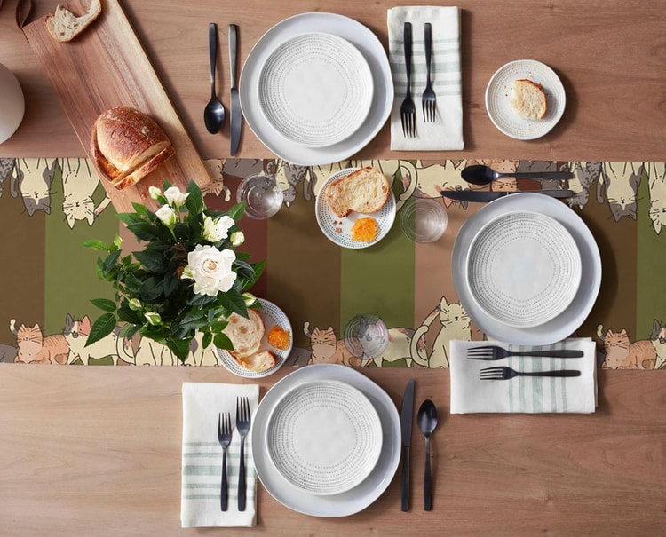 Cartoon Animal Farmhouse Table Runner for Kitchen &amp; Dining Decor