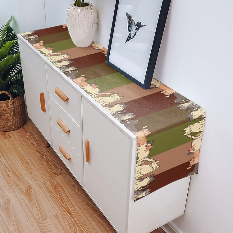 Cartoon Animal Farmhouse Table Runner for Kitchen &amp; Dining Decor