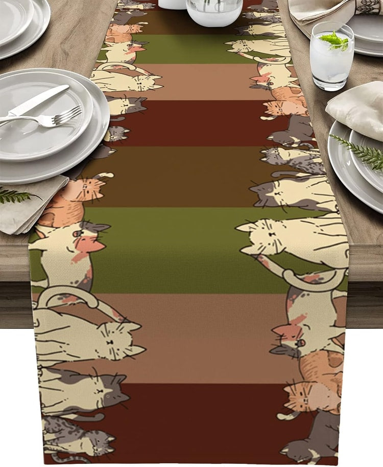 Cartoon Animal Farmhouse Table Runner for Kitchen &amp; Dining Decor