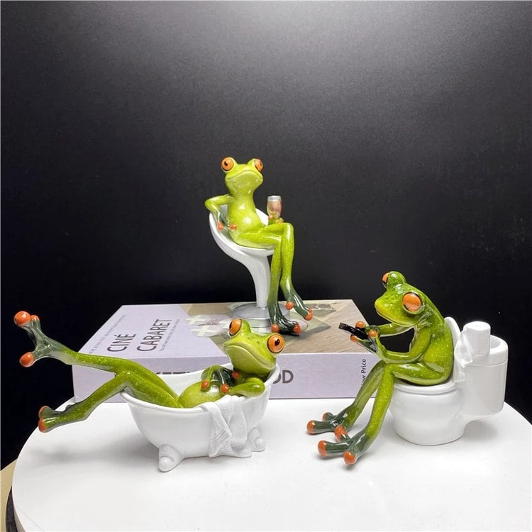 Funny Resin Frog Figurine for Home &amp; Bathroom Decor