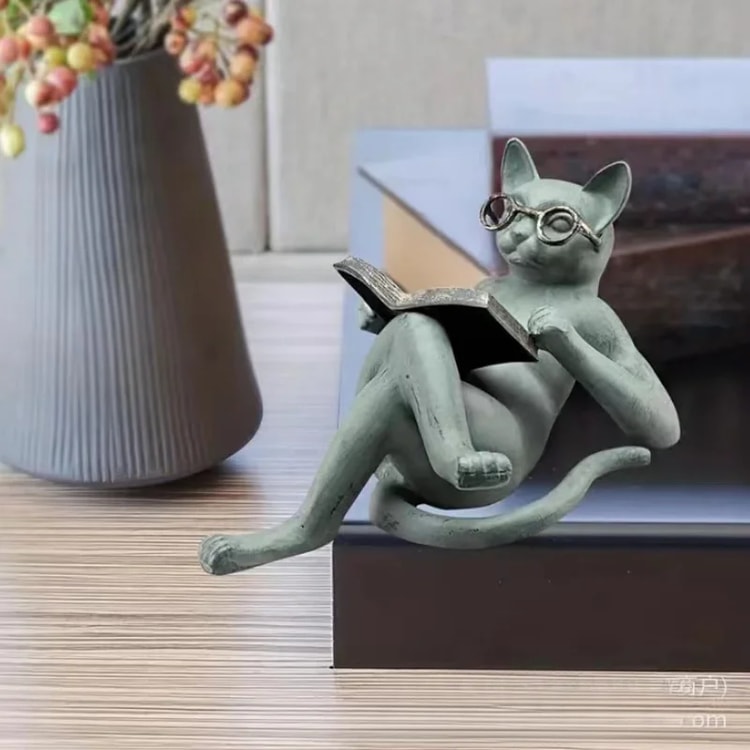 Reading Cat Figurine for Home, Desk &amp; Office Decor