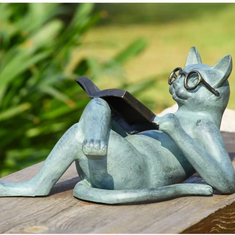 Reading Cat Figurine for Home, Desk &amp; Office Decor