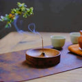 Solid Wood Round Incense Holder for Stick Incense &amp; Table Decor