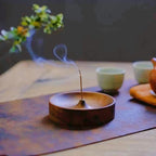 Solid Wood Round Incense Holder for Stick Incense &amp; Table Decor