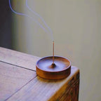 Solid Wood Round Incense Holder for Stick Incense &amp; Table Decor